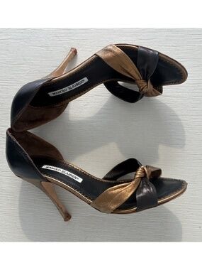Vintage Manolo Blahnik Bronze Black Knotted Heels EU 38